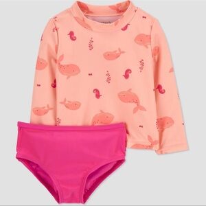 NWT Carter's Peach/Pink sea life Rashguard 2 pc set. Baby girl 12 months SPF 50